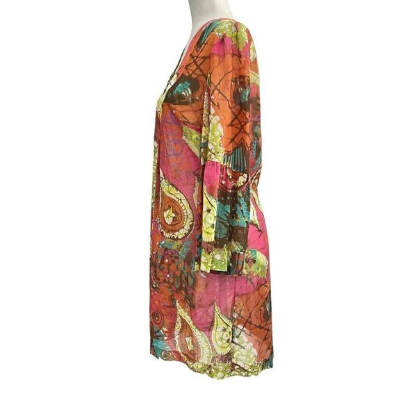 Trina Turk Sz 10 Medium Multicolor 3/4 Sleeve Mini Dress Cover-Up Lightweight* - Picture 6 of 14